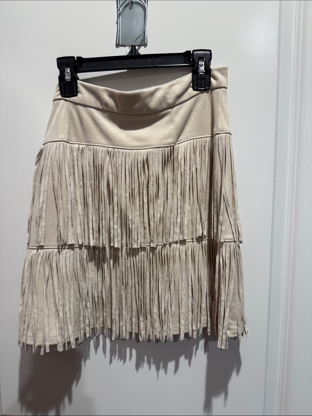 miami Cream Fringe Tiered Mini Skirt